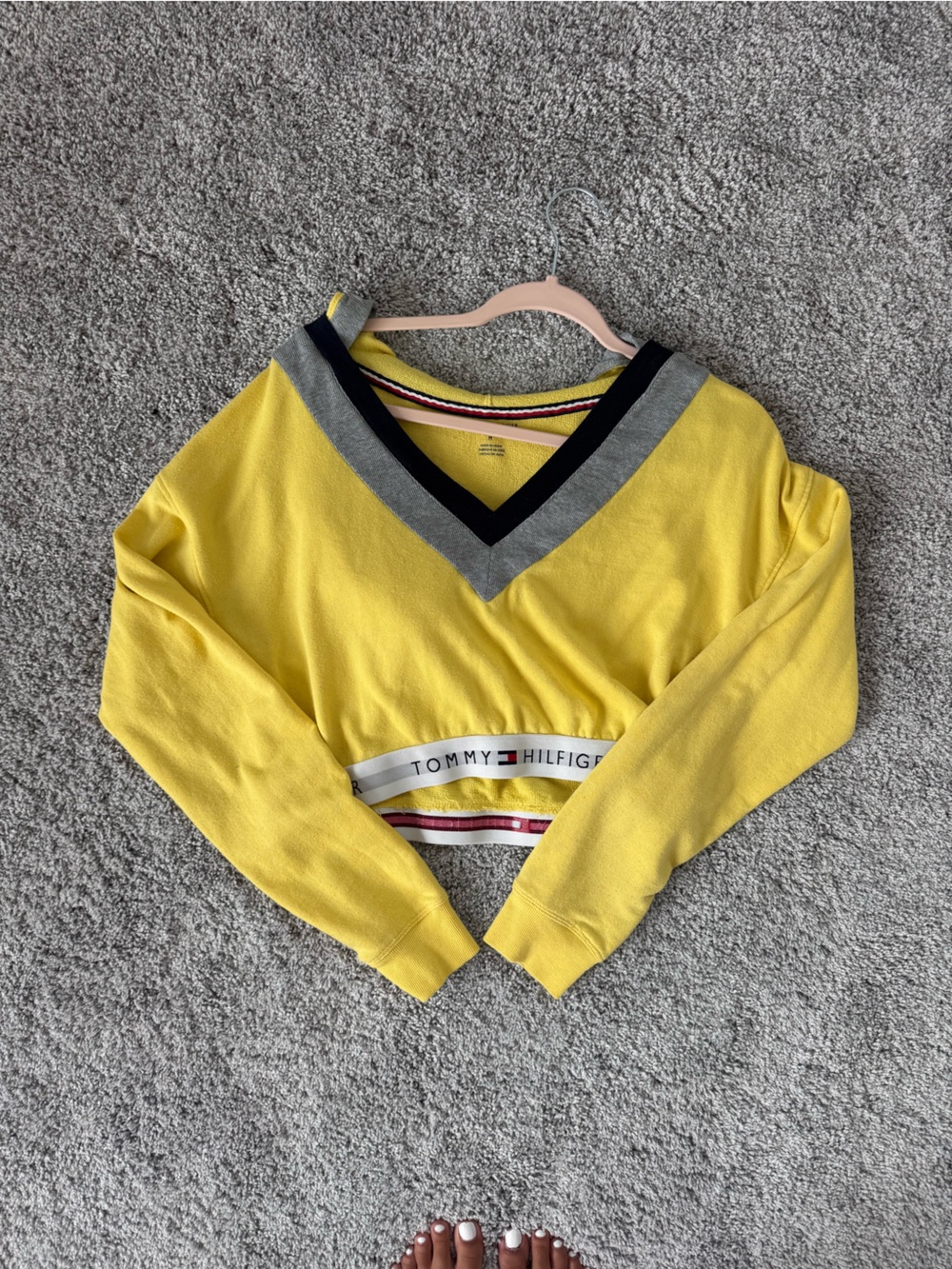 Tommy Hilfiger Yellow Sweater with Gray and Navy Trim